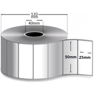 TH 50X25 Thermo öntapadós termo eco, hőpapíros címke, etikett, fehér, nyomatlan, tekercsben (2500 db/tekercs)